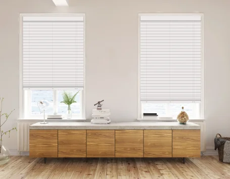 white faux wood blinds product image