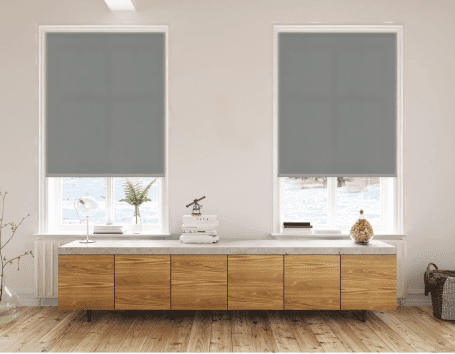 Light filtering color dark grey shades installed on two windows