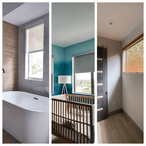 Collage of window treatments in different rooms