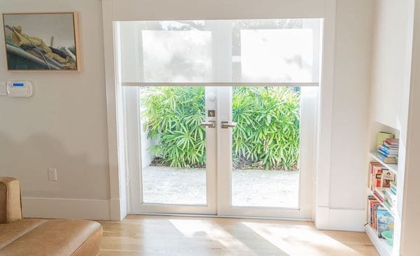 White Solar shades with 3% of openness installed on a door
