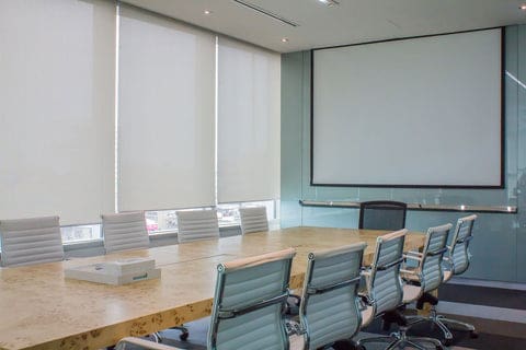 White Blackout shades for conference room