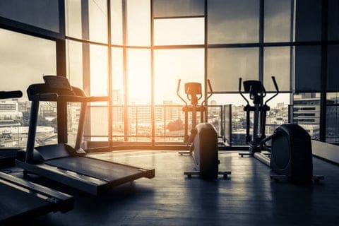 Blacl Roller Shades for Windows in a Gym